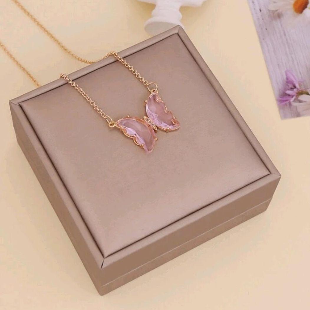 AVR JEWELS Stylish Pink Butterfly Necklace For Women and Girls